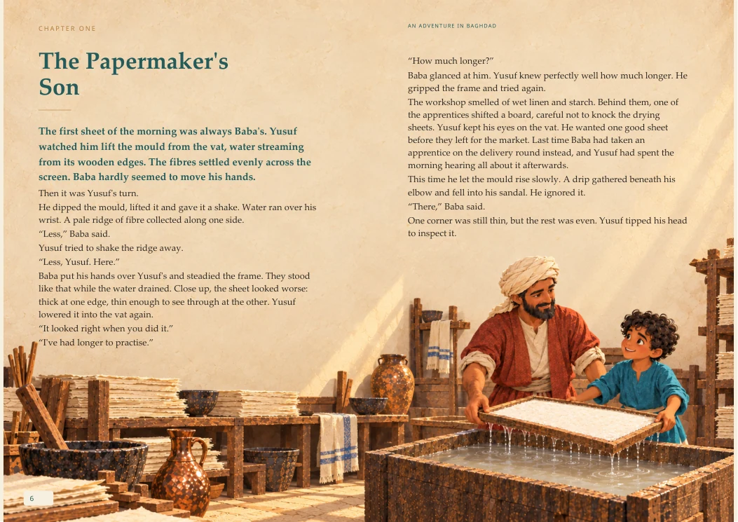 Actual Illustrated Edition opening pages from An Adventure in Baghdad