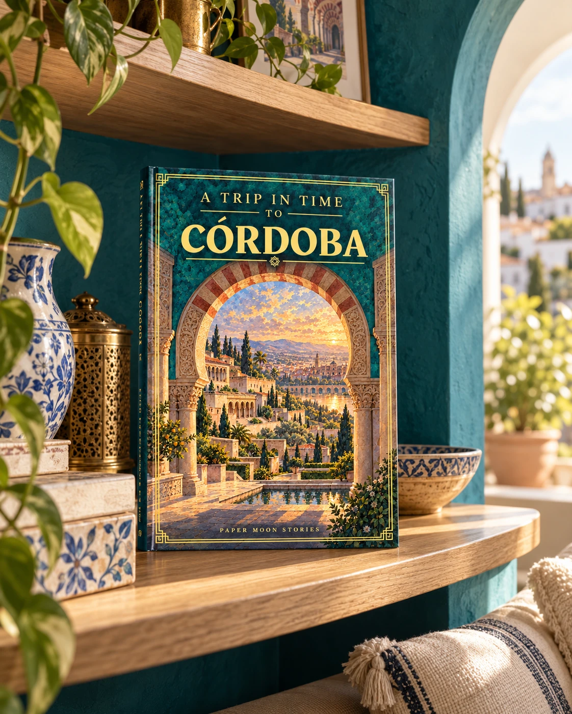 The selected Córdoba cover in a newly designed turquoise reading alcove.