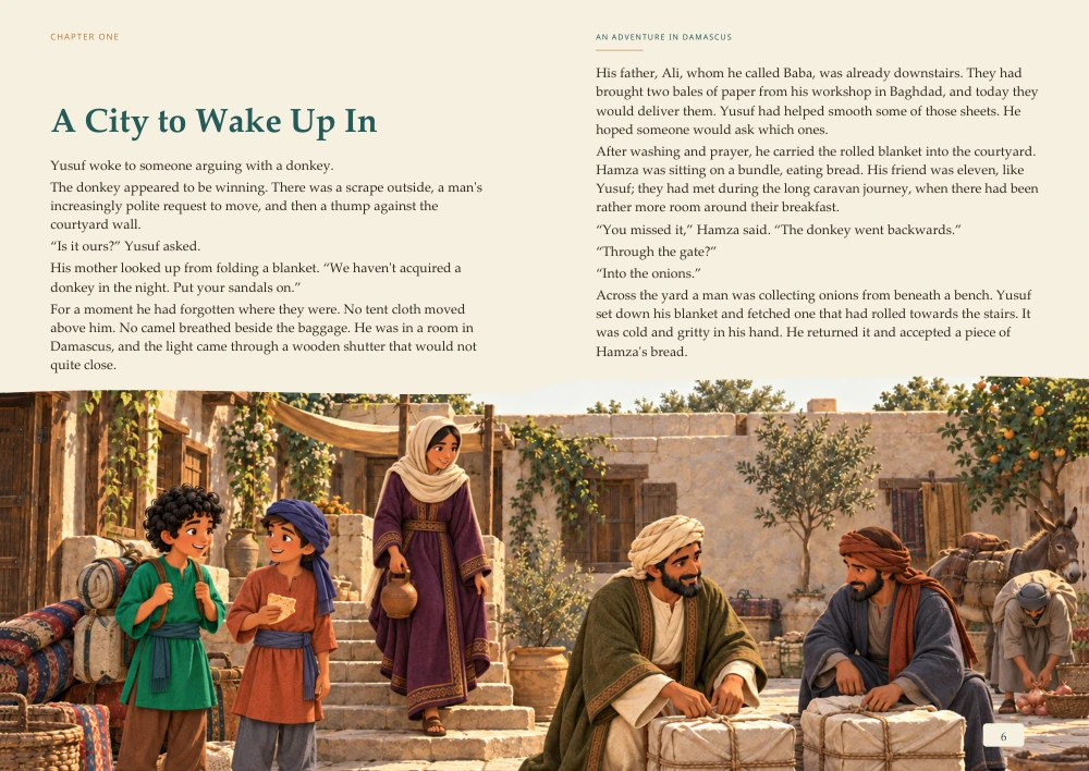 Actual Illustrated Edition opening pages from An Adventure in Damascus
