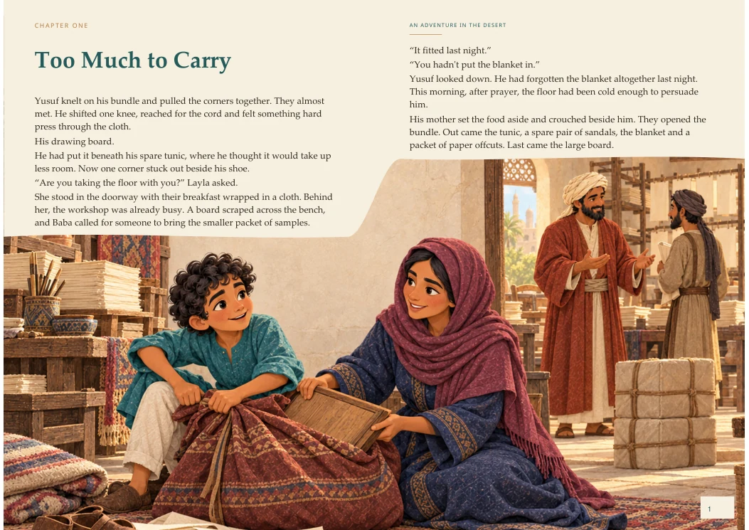 Actual Illustrated Edition opening pages from An Adventure in the Desert