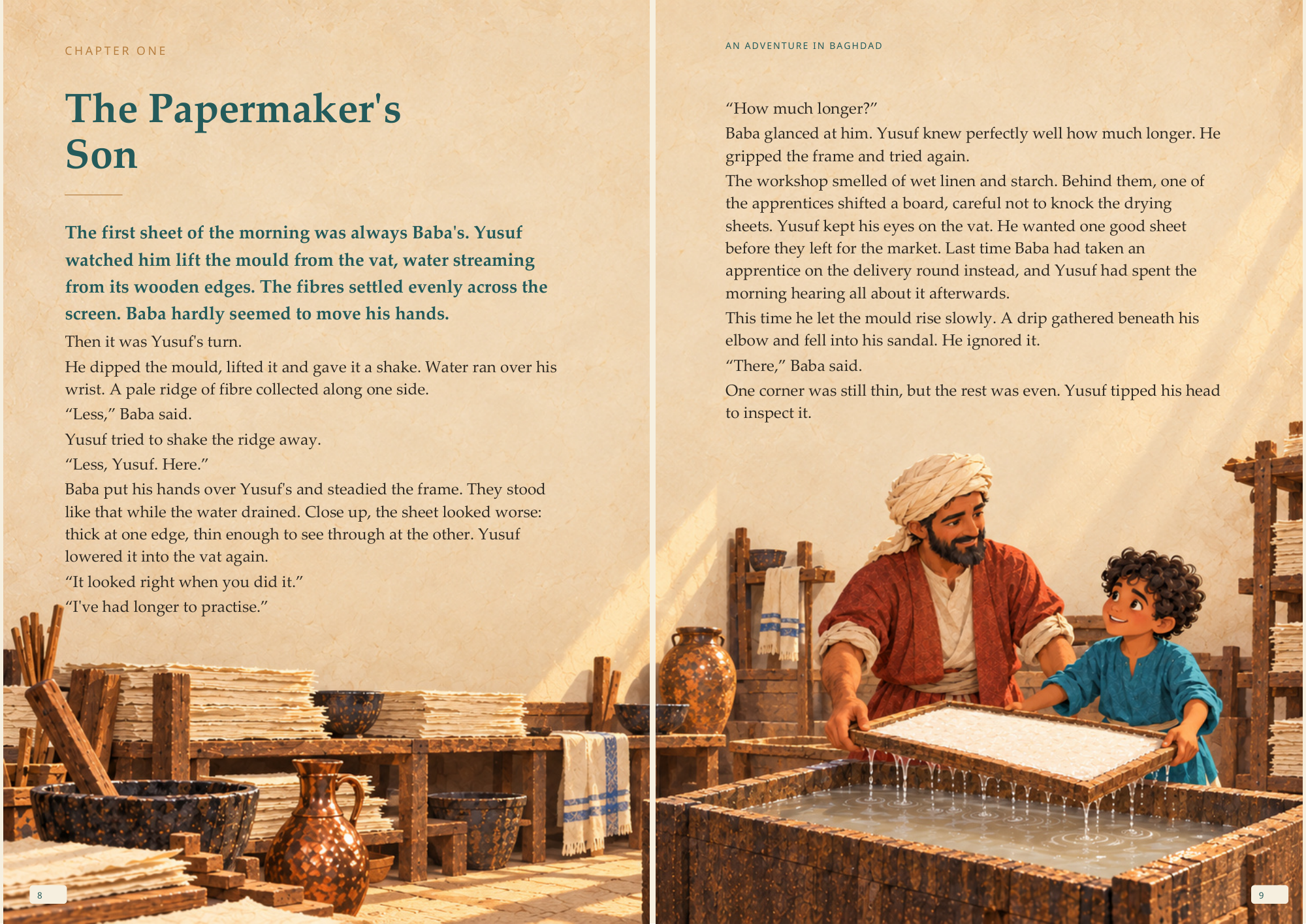 An Adventure in Baghdad — Actual final portrait pages · view 1