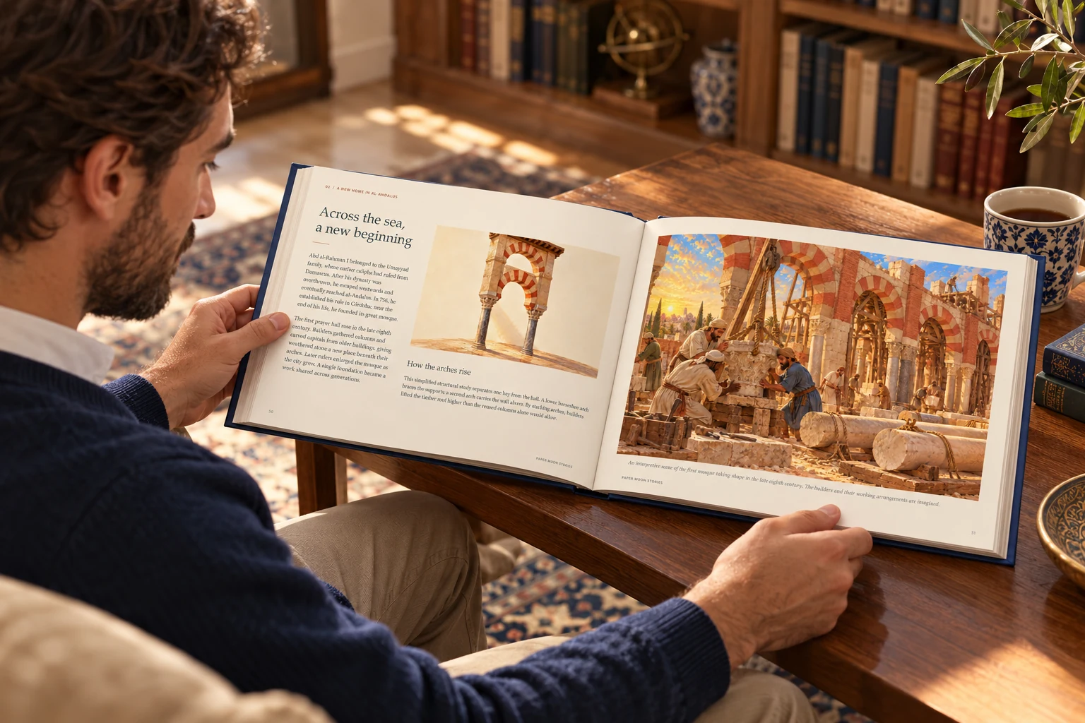 Illustrative adult reading Great Mosques of the World