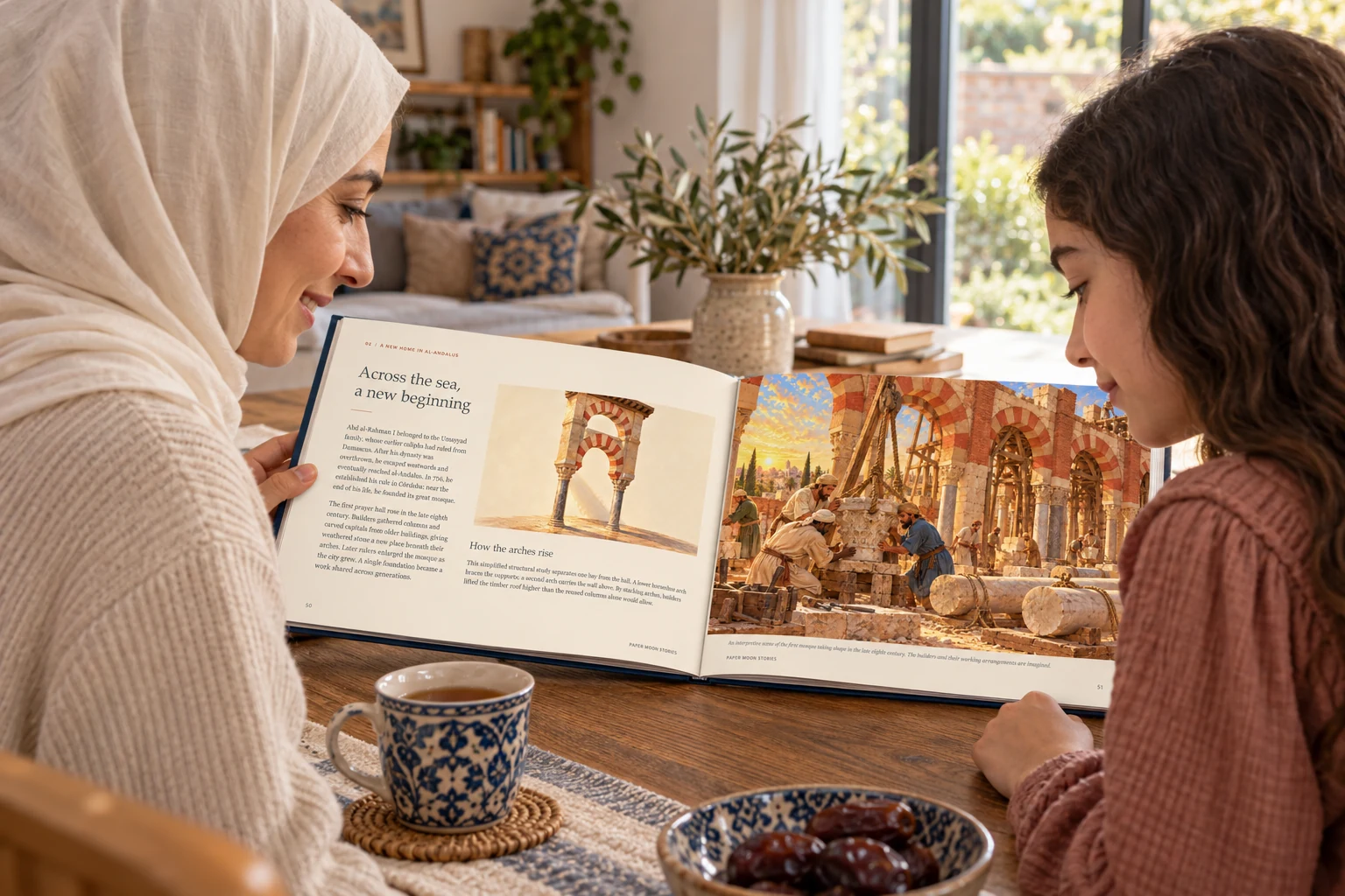 Illustrative family reading Great Mosques of the World