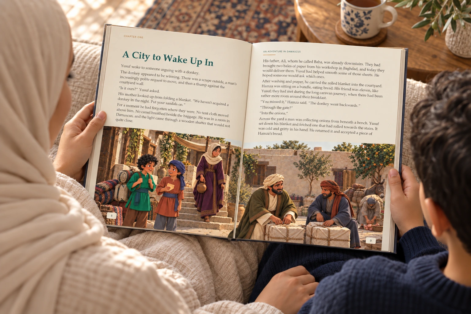 An Adventure in Damascus — Illustrative photograph · Portrait family reading