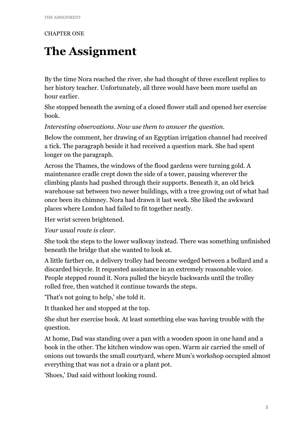 Actual first page of Chapter One: The Assignment