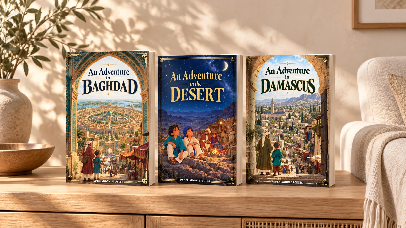 The three Yusuf adventures displayed together in a sunlit room